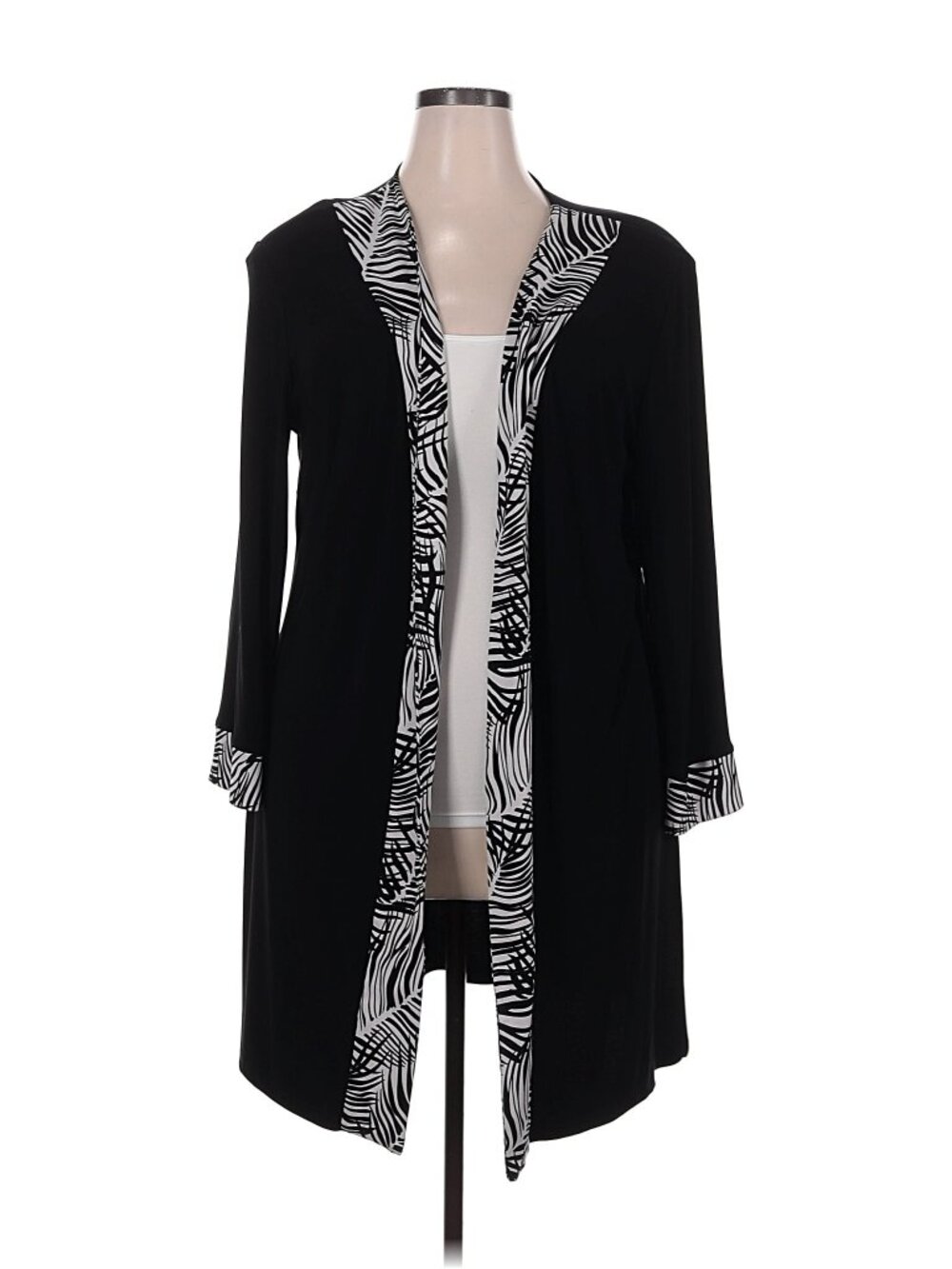 Dress Barn 18W Cardigan Zebra Print Trim on Collar, Placket and Cuff